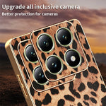 For Xiaomi 14T Case Leopard Print PU Leather Coated PC + TPU Electroplating Phone Cover