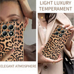 For Xiaomi 14T Case Leopard Print PU Leather Coated PC + TPU Electroplating Phone Cover