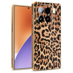 For Xiaomi 15 Case Leopard Print PU Leather Coated PC + TPU Electroplating Phone Cover