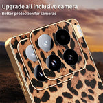 For Xiaomi 15 Case Leopard Print PU Leather Coated PC + TPU Electroplating Phone Cover