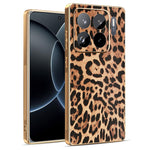 For Xiaomi 15S Pro Case Leopard Print PU Leather Coated PC + TPU Electroplating Phone Cover
