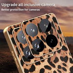 For Xiaomi 15S Pro Case Leopard Print PU Leather Coated PC + TPU Electroplating Phone Cover