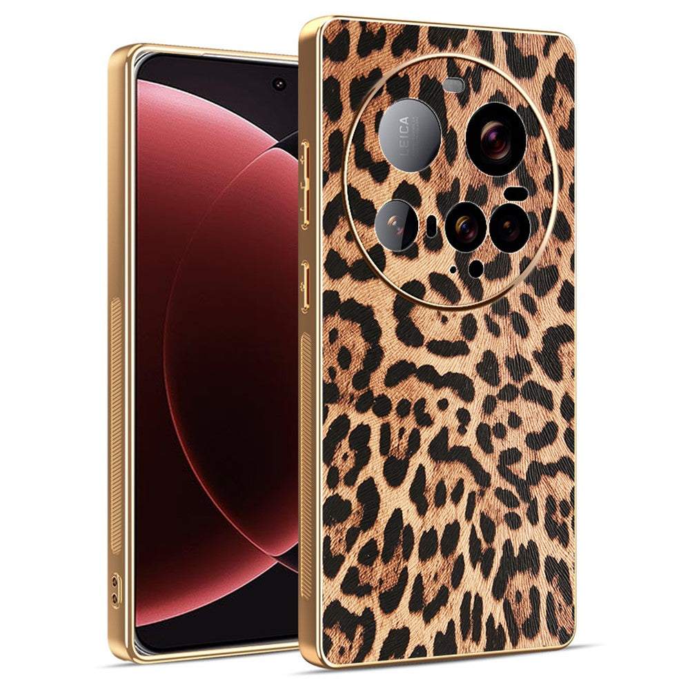 Xiaomi 15 Ultra-skal Leopardmönster PU-läderbelagd PC + TPU Galvaniserad mobilskal