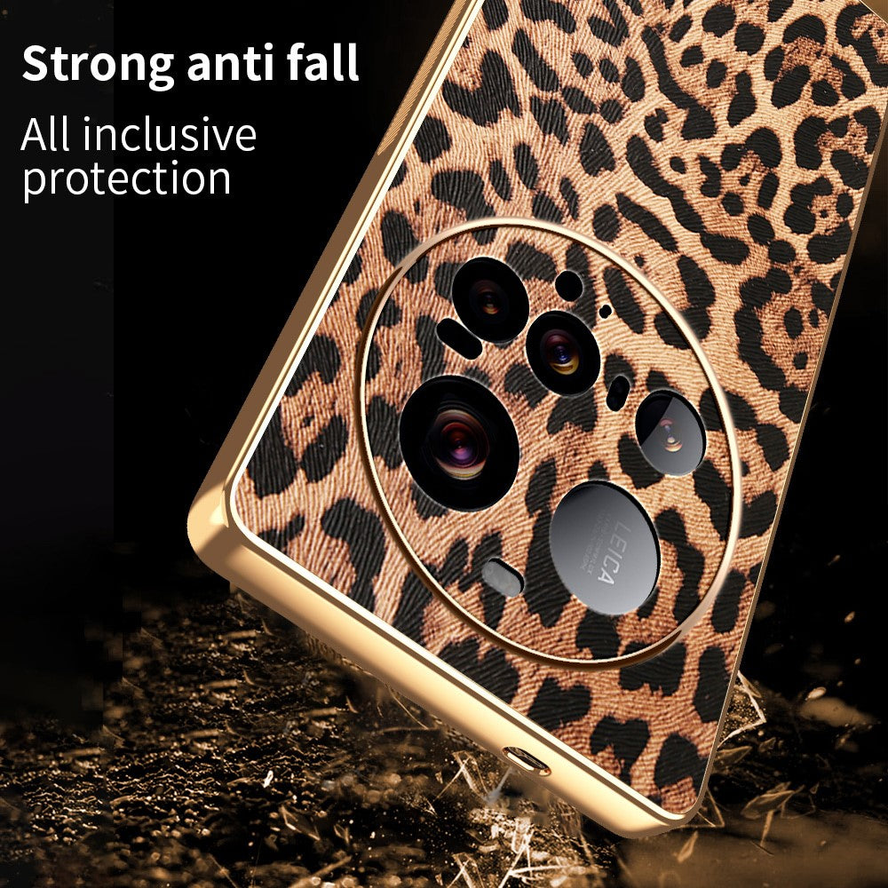 Xiaomi 15 Ultra-skal Leopardmönster PU-läderbelagd PC + TPU Galvaniserad mobilskal