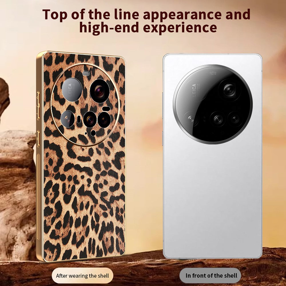 For Xiaomi 15 Ultra Case Leopard Print PU Leather Coated PC + TPU Electroplating Phone Cover