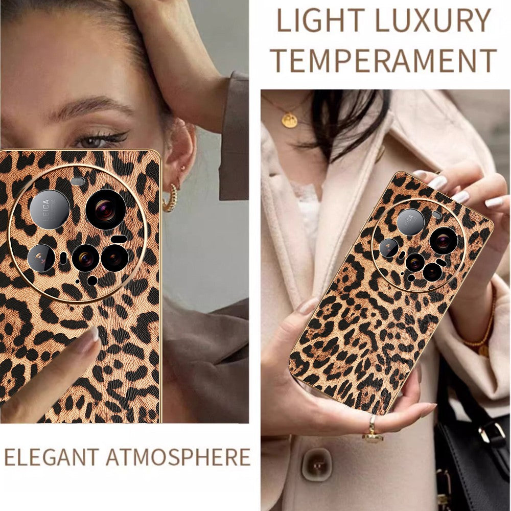 For Xiaomi 15 Ultra Case Leopard Print PU Leather Coated PC + TPU Electroplating Phone Cover