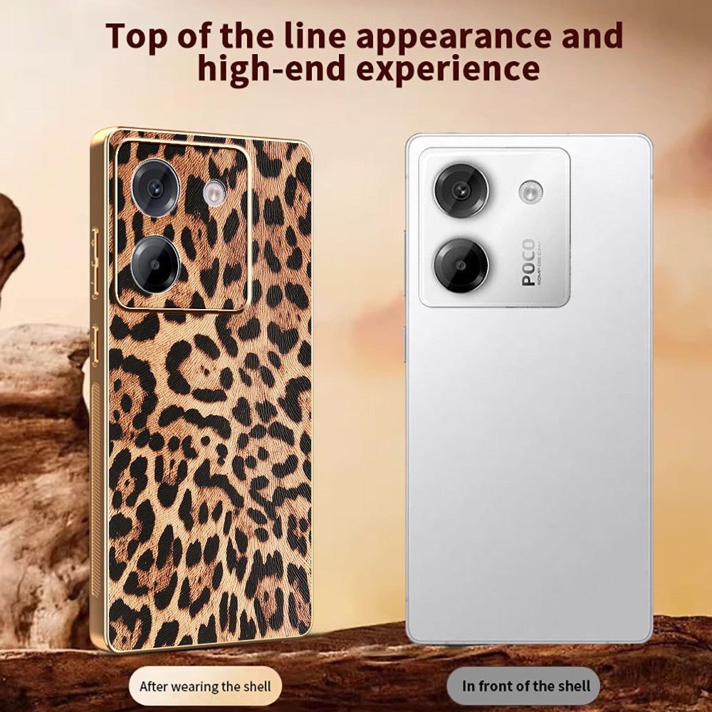 For Xiaomi Poco M7 Pro 5G Case Leopard Print PU Leather Coated PC + TPU Electroplating Phone Cover