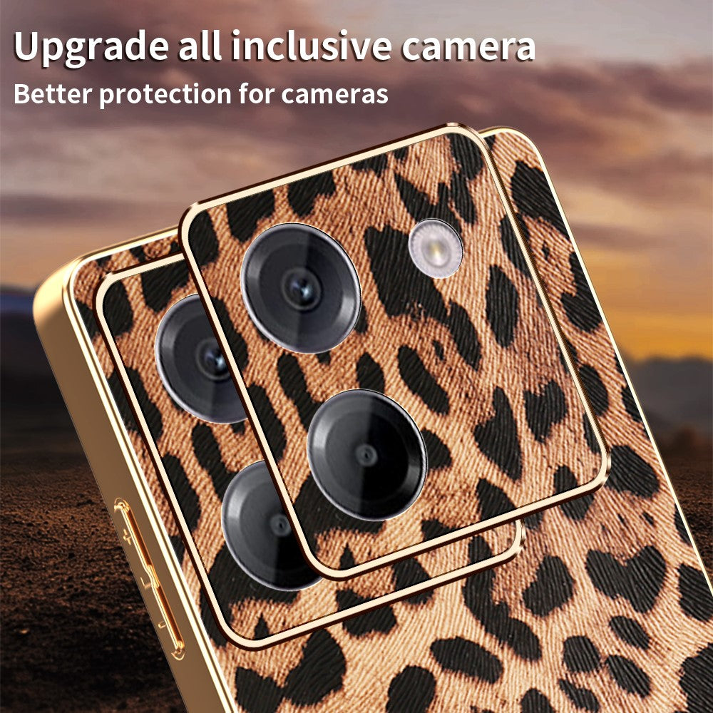 For Xiaomi Poco M7 Pro 5G Case Leopard Print PU Leather Coated PC + TPU Electroplating Phone Cover