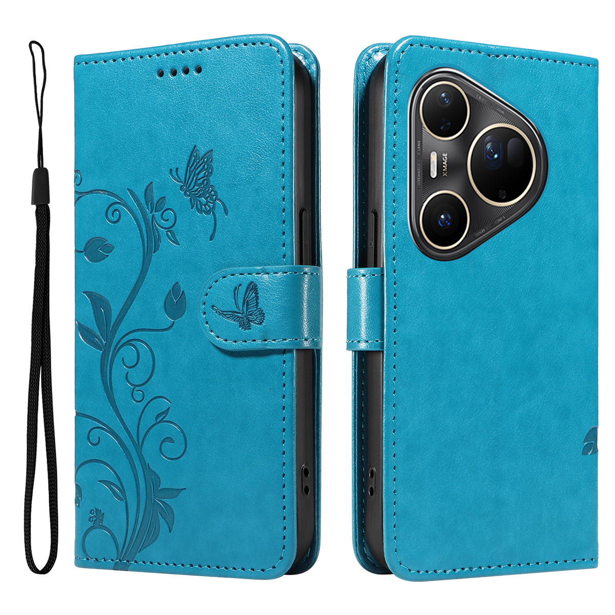 For Huawei Pura 80 Ultra PU Leather Cases Flower Pattern Wallet Stand Phone Cover with Strap