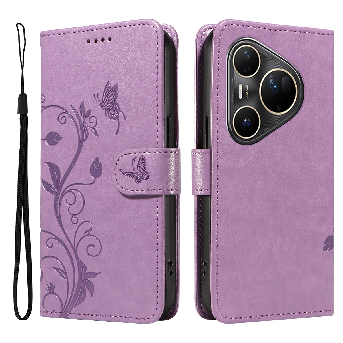 For Huawei Pura 80 Ultra PU Leather Cases Flower Pattern Wallet Stand Phone Cover with Strap