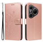 For Huawei Pura 80 Ultra PU Leather Cases Flower Pattern Wallet Stand Phone Cover with Strap