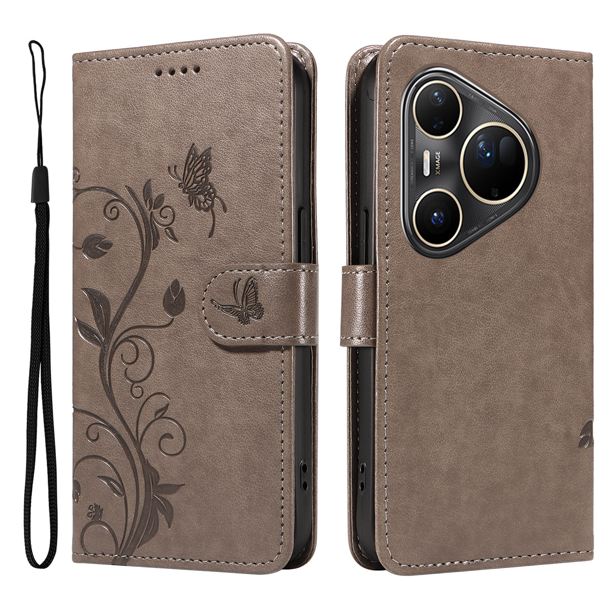 For Huawei Pura 80 Ultra PU Leather Cases Flower Pattern Wallet Stand Phone Cover with Strap