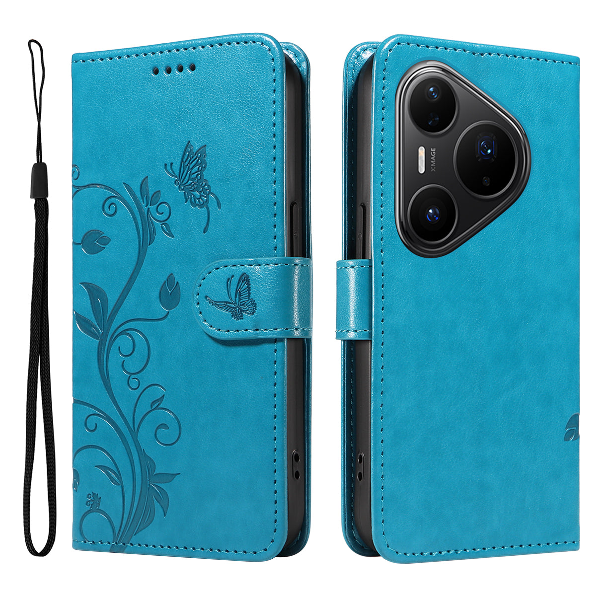 For Huawei Pura 80 Pro+ / Huawei Pura 80 Pro PU Leather Cases Flower Pattern Wallet Stand Phone Cover with Strap