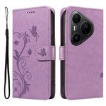 For Huawei Pura 80 Pro+ / Huawei Pura 80 Pro PU Leather Cases Flower Pattern Wallet Stand Phone Cover with Strap
