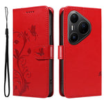 For Huawei Pura 80 Pro+ / Huawei Pura 80 Pro PU Leather Cases Flower Pattern Wallet Stand Phone Cover with Strap