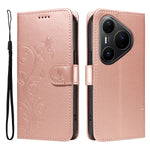 For Huawei Pura 80 Pro+ / Huawei Pura 80 Pro PU Leather Cases Flower Pattern Wallet Stand Phone Cover with Strap