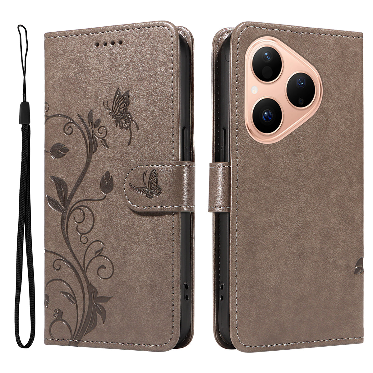 For Huawei Pura 80 PU Leather Cases Flower Pattern Wallet Stand Phone Cover with Strap