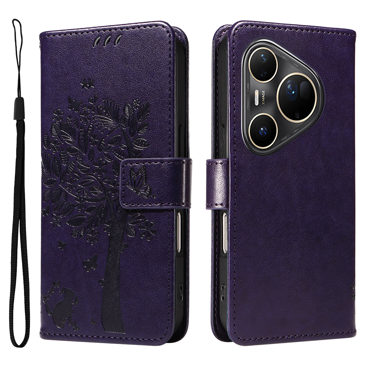 For Huawei Pura 80 Ultra Phone Case with Stand Cat Tree Pattern Leather Wallet Mobile Cover