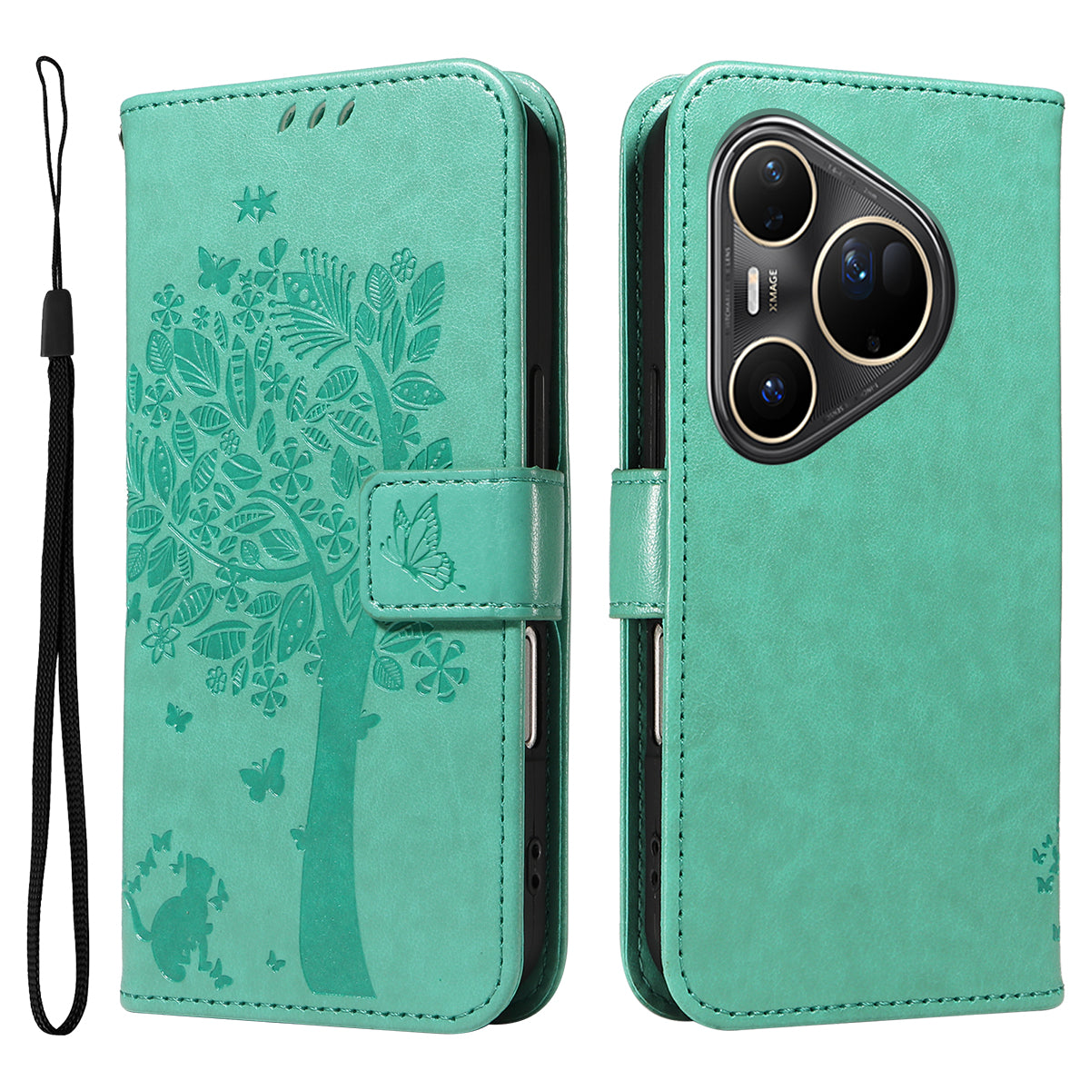 For Huawei Pura 80 Ultra Phone Case with Stand Cat Tree Pattern Leather Wallet Mobile Cover