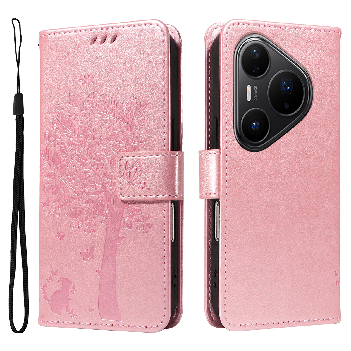 For Huawei Pura 80 Pro+ / Huawei Pura 80 Pro Phone Case with Stand Cat Tree Pattern Leather Wallet Mobile Cover