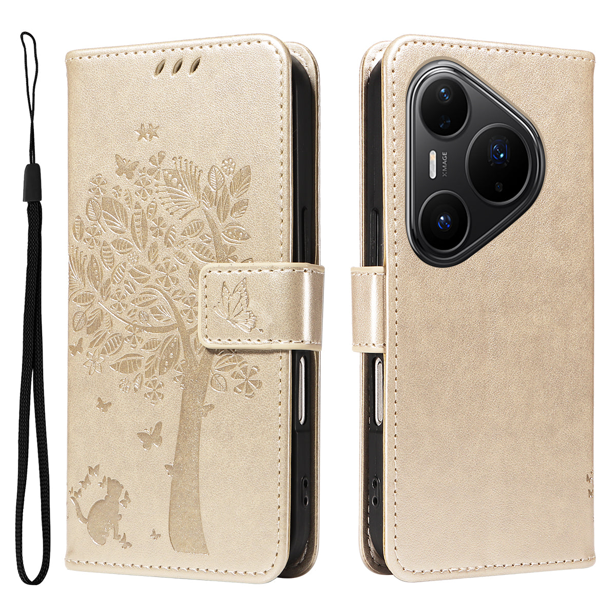 For Huawei Pura 80 Pro+ / Huawei Pura 80 Pro Phone Case with Stand Cat Tree Pattern Leather Wallet Mobile Cover