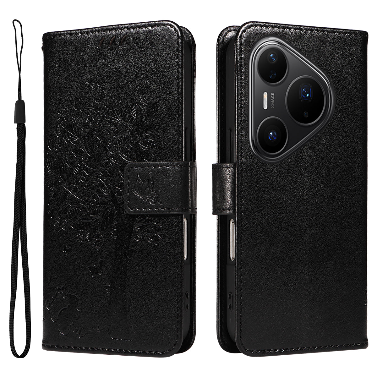 For Huawei Pura 80 Pro+ / Huawei Pura 80 Pro Phone Case with Stand Cat Tree Pattern Leather Wallet Mobile Cover