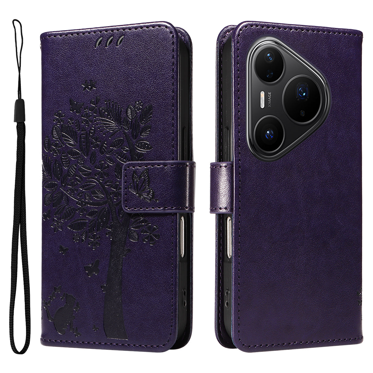 For Huawei Pura 80 Pro+ / Huawei Pura 80 Pro Phone Case with Stand Cat Tree Pattern Leather Wallet Mobile Cover
