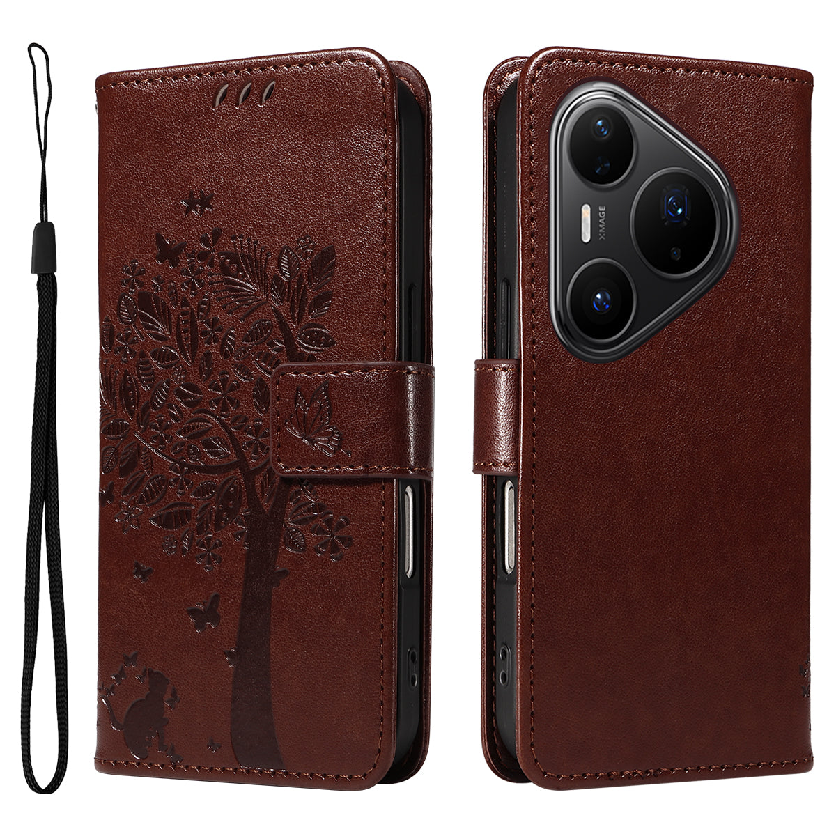 For Huawei Pura 80 Pro+ / Huawei Pura 80 Pro Phone Case with Stand Cat Tree Pattern Leather Wallet Mobile Cover