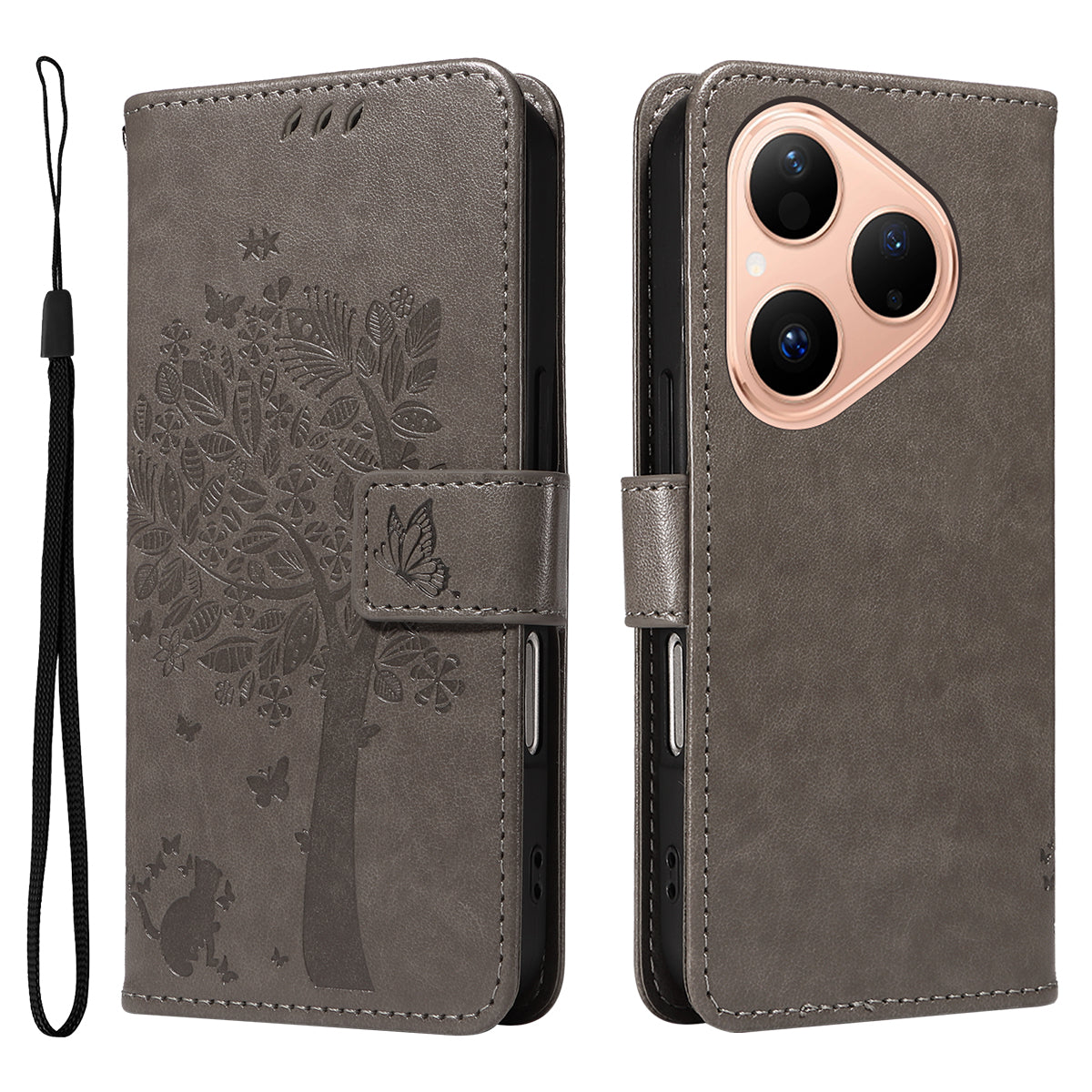 For Huawei Pura 80 Phone Case with Stand Cat Tree Pattern Leather Wallet Mobile Cover