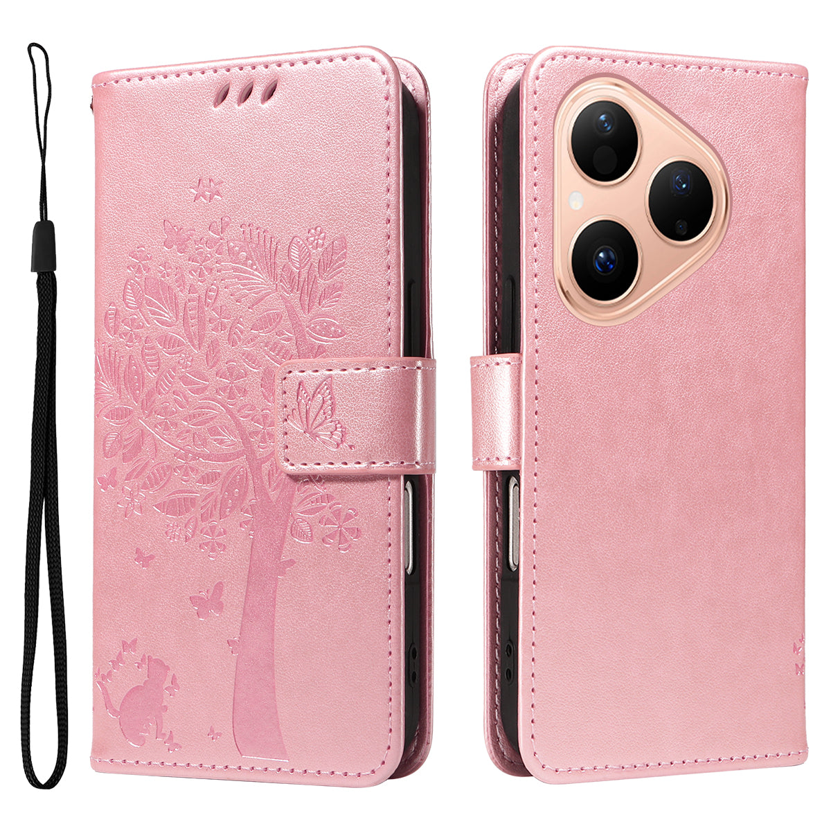 For Huawei Pura 80 Phone Case with Stand Cat Tree Pattern Leather Wallet Mobile Cover