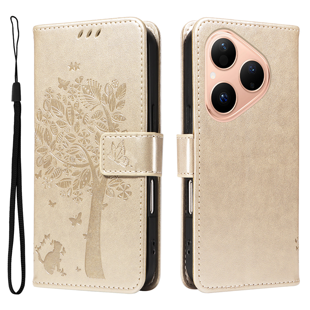 For Huawei Pura 80 Phone Case with Stand Cat Tree Pattern Leather Wallet Mobile Cover