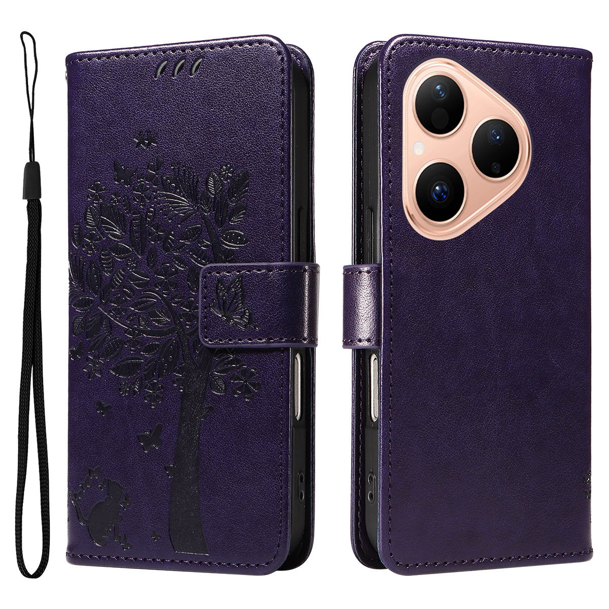 For Huawei Pura 80 Phone Case with Stand Cat Tree Pattern Leather Wallet Mobile Cover