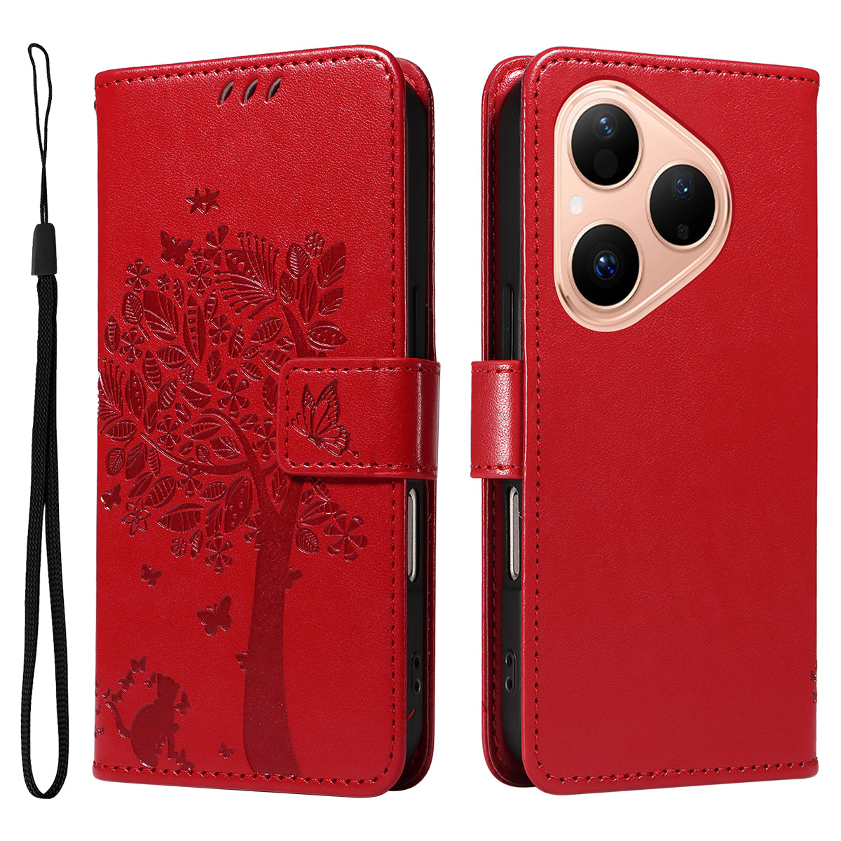 For Huawei Pura 80 Phone Case with Stand Cat Tree Pattern Leather Wallet Mobile Cover