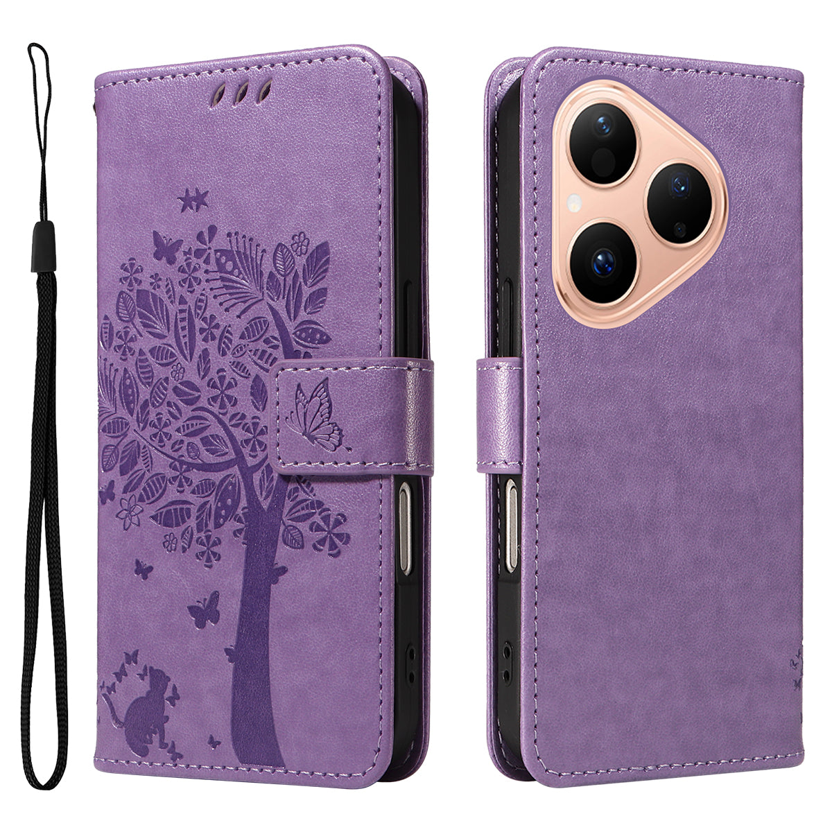 For Huawei Pura 80 Phone Case with Stand Cat Tree Pattern Leather Wallet Mobile Cover