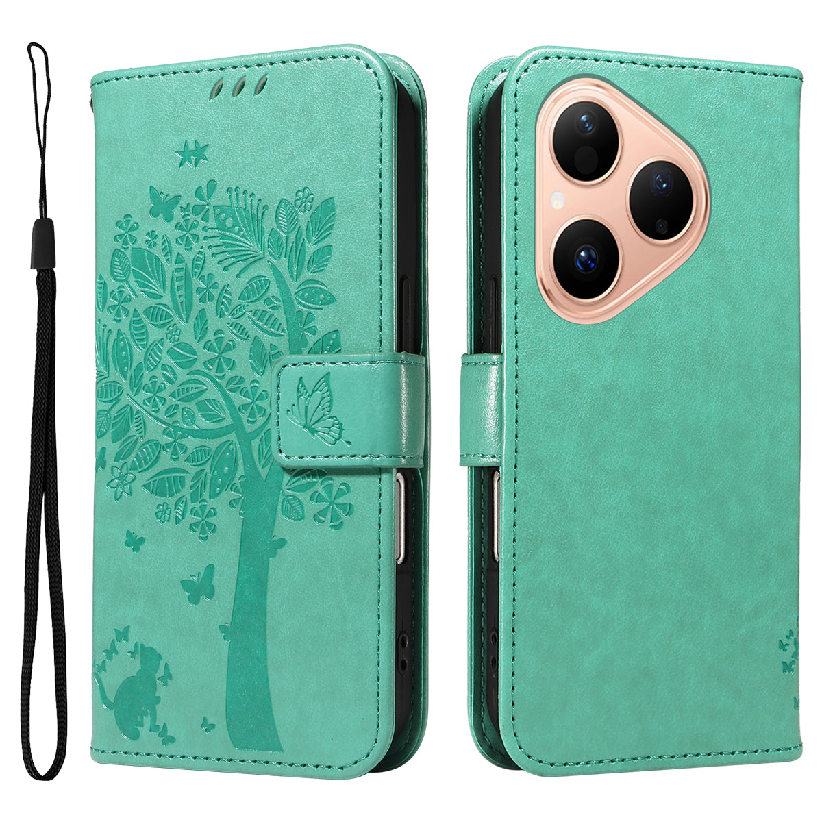 For Huawei Pura 80 Phone Case with Stand Cat Tree Pattern Leather Wallet Mobile Cover
