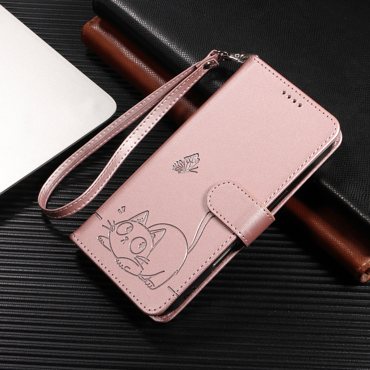For Huawei Pura 80 Case Cat Pattern Imprint Leather Phone Cover with Wrist Strap