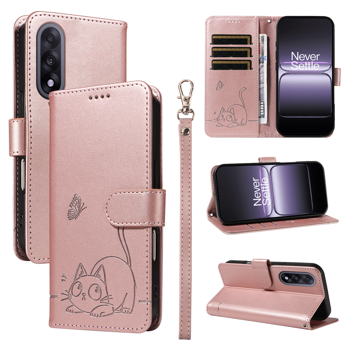 For OnePlus Nord 5 5G / OnePlus Ace 5 Ultra 5G Case Cat Pattern Imprint Leather Phone Cover with Wrist Strap