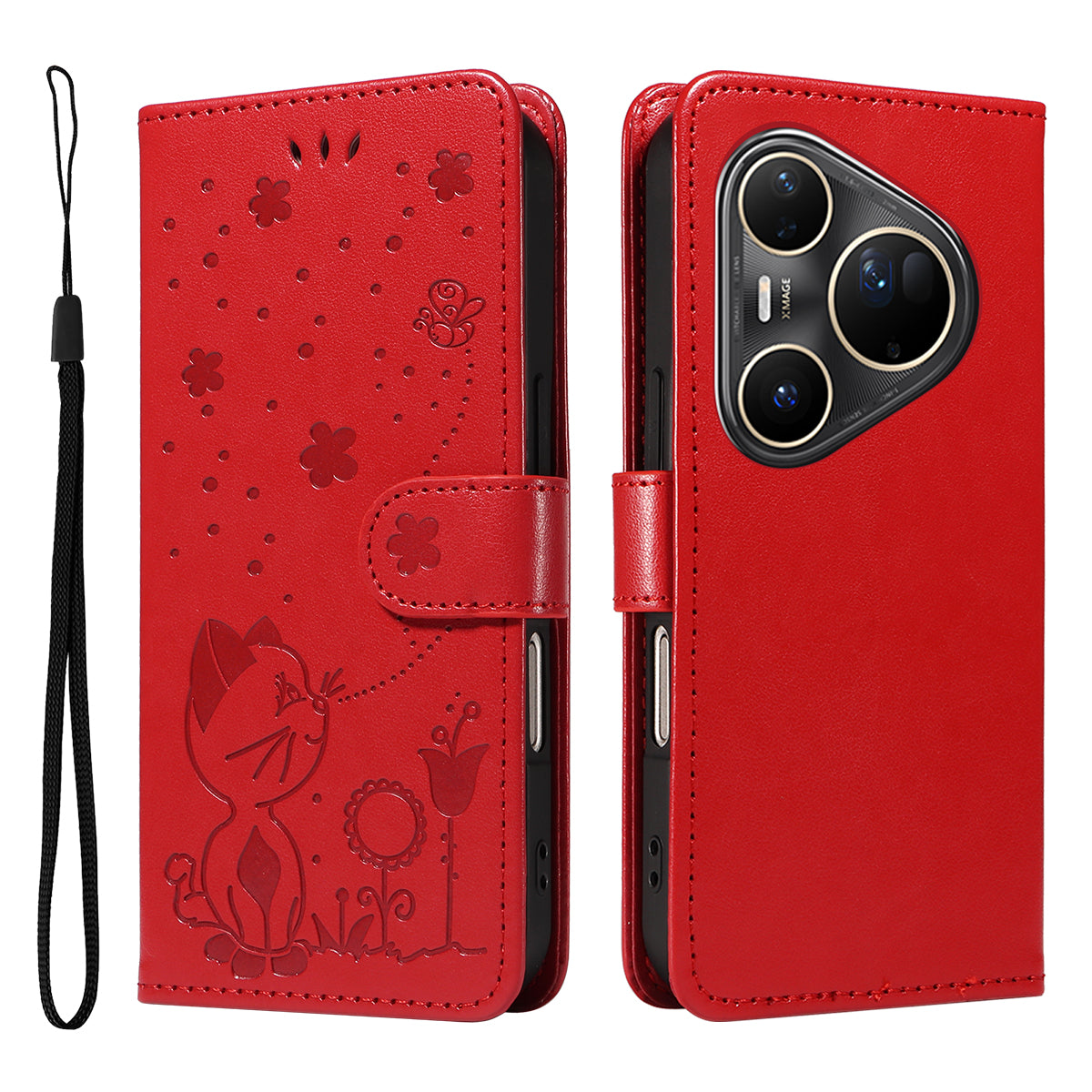 For Huawei Pura 80 Ultra Leather Wallet Case Cat Bee Pattern Phone Cover Stand