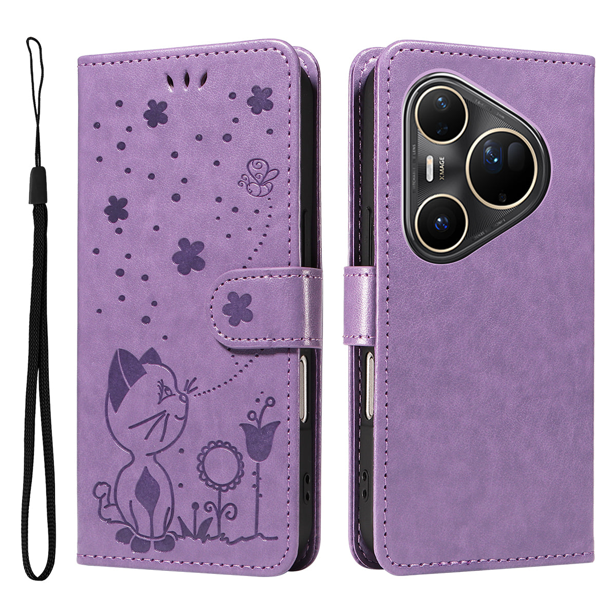 For Huawei Pura 80 Ultra Leather Wallet Case Cat Bee Pattern Phone Cover Stand