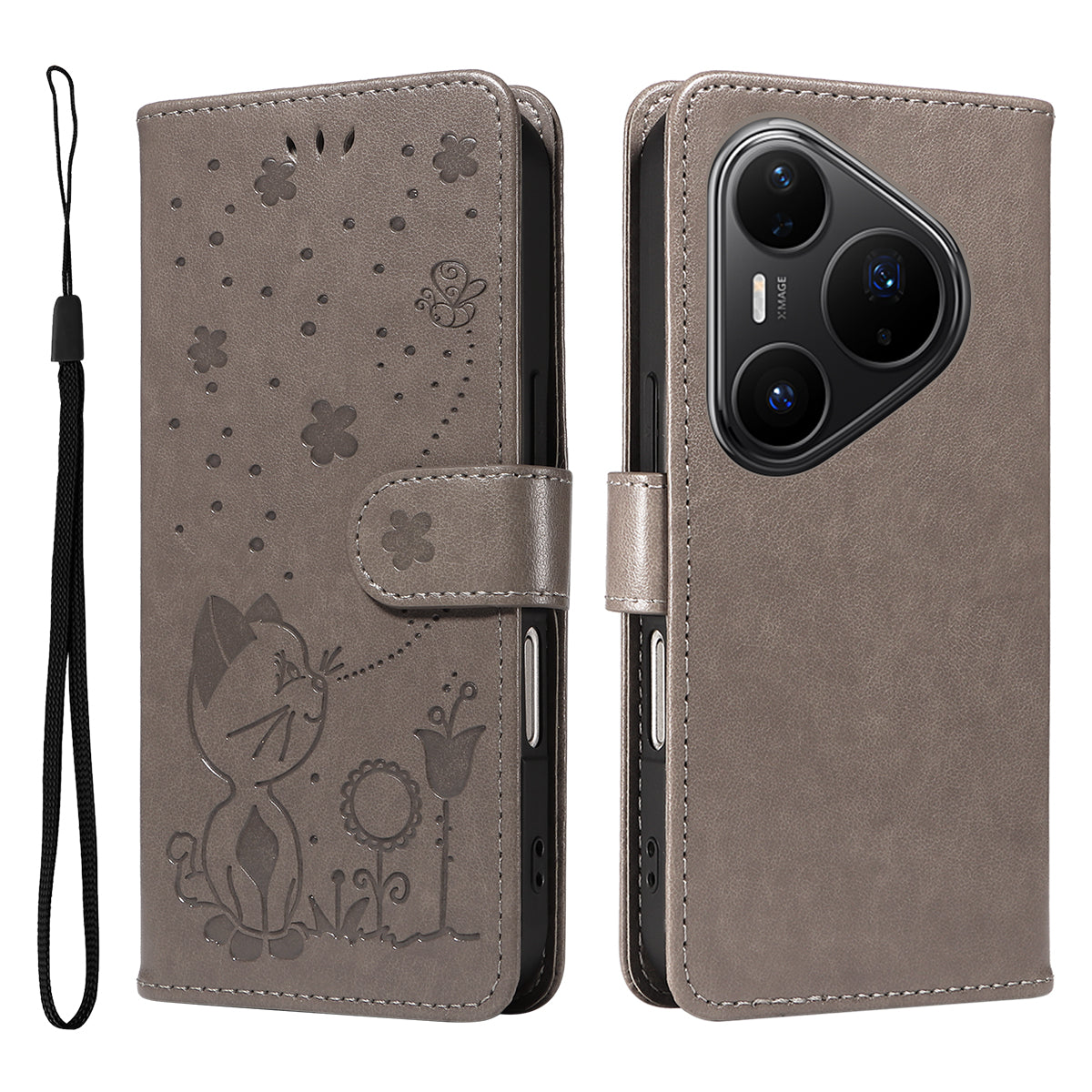 For Huawei Pura 80 Pro+ / Huawei Pura 80 Pro Leather Wallet Case Cat Bee Pattern Phone Cover Stand