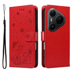 For Huawei Pura 80 Pro+ / Huawei Pura 80 Pro Leather Wallet Case Cat Bee Pattern Phone Cover Stand