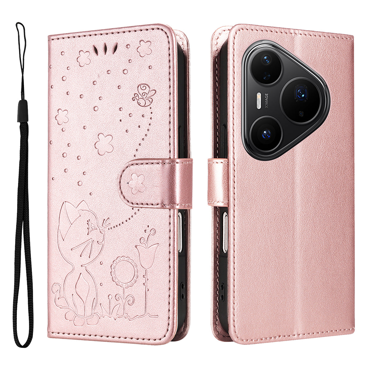 For Huawei Pura 80 Pro+ / Huawei Pura 80 Pro Leather Wallet Case Cat Bee Pattern Phone Cover Stand