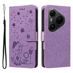 For Huawei Pura 80 Pro+ / Huawei Pura 80 Pro Leather Wallet Case Cat Bee Pattern Phone Cover Stand