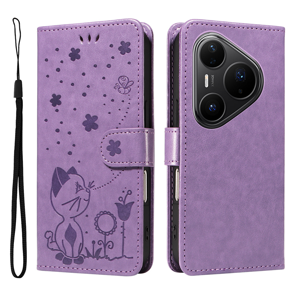 For Huawei Pura 80 Pro+ / Huawei Pura 80 Pro Leather Wallet Case Cat Bee Pattern Phone Cover Stand