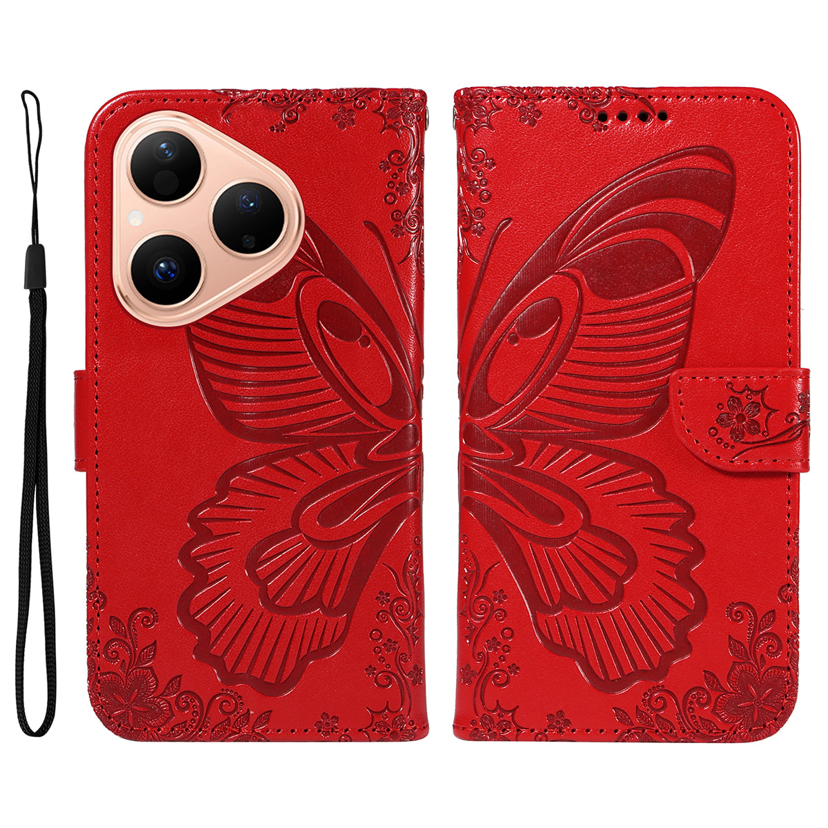 For Huawei Pura 80 Case Butterfly Pattern PU Leather Folio Flip Phone Cover