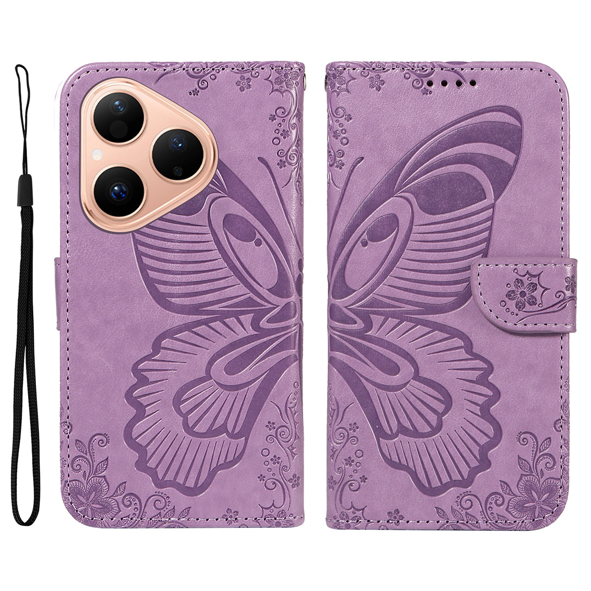 For Huawei Pura 80 Case Butterfly Pattern PU Leather Folio Flip Phone Cover