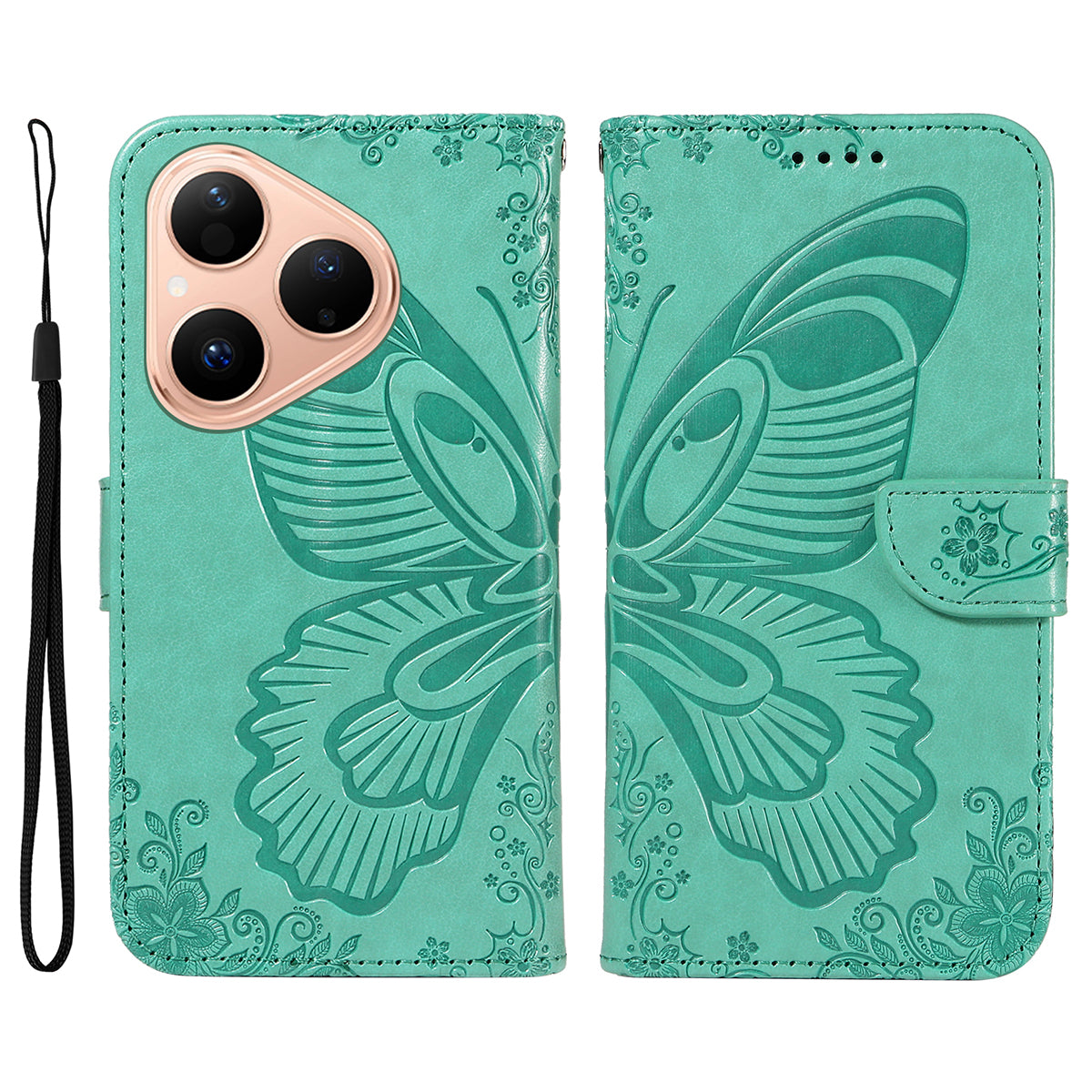 For Huawei Pura 80 Case Butterfly Pattern PU Leather Folio Flip Phone Cover