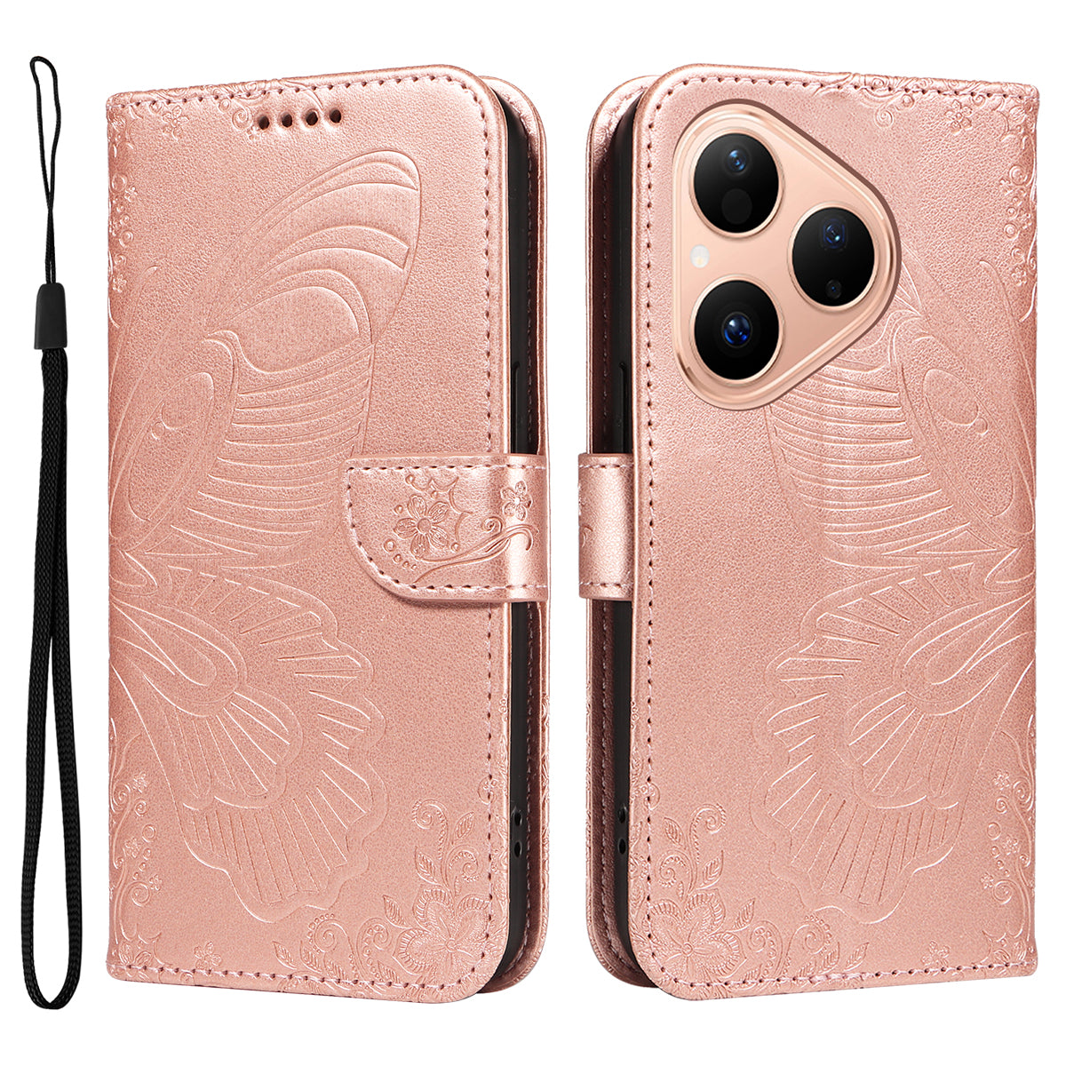 For Huawei Pura 80 Case Butterfly Pattern PU Leather Folio Flip Phone Cover
