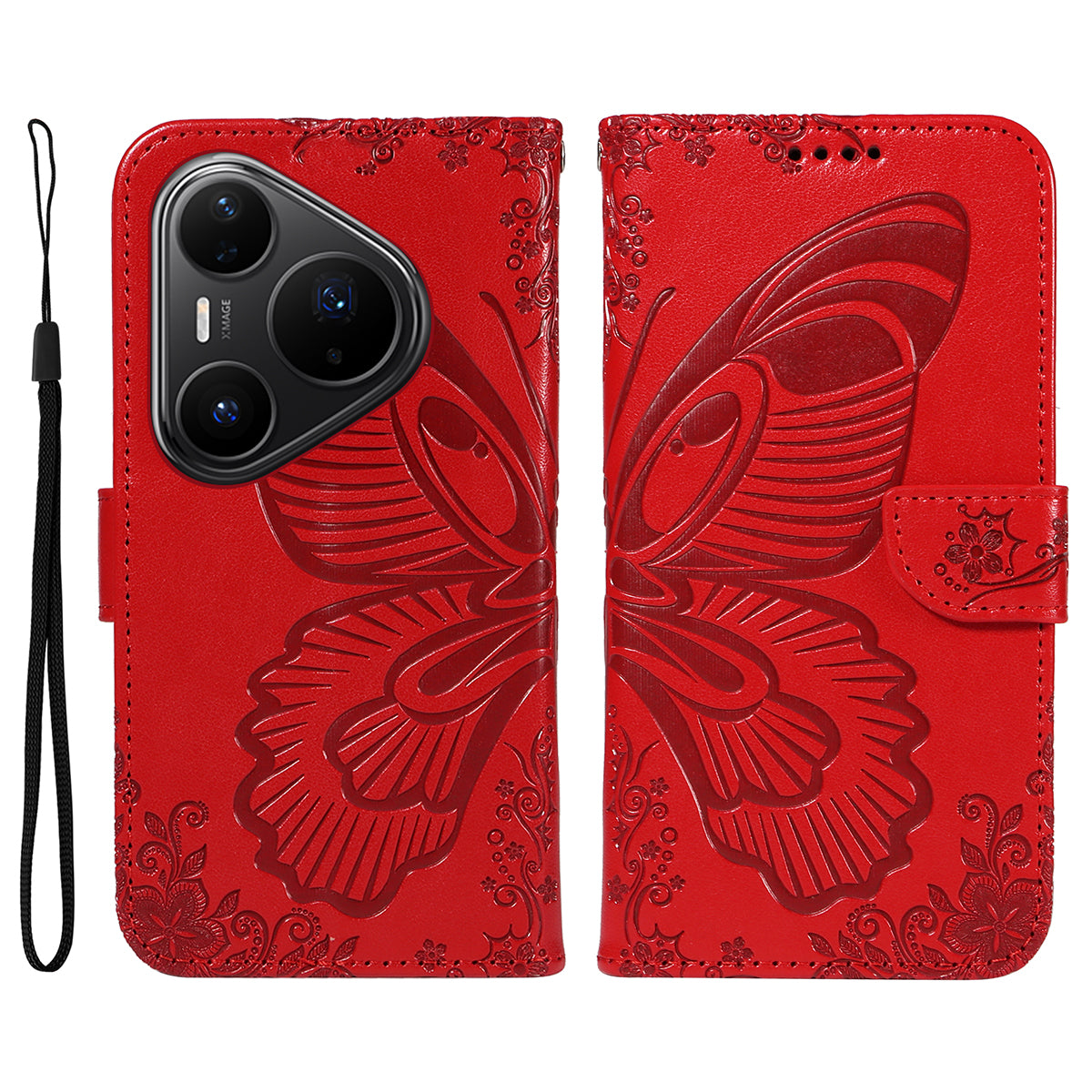 For Huawei Pura 80 Pro+ / Huawei Pura 80 Pro Case Butterfly Pattern PU Leather Folio Flip Phone Cover