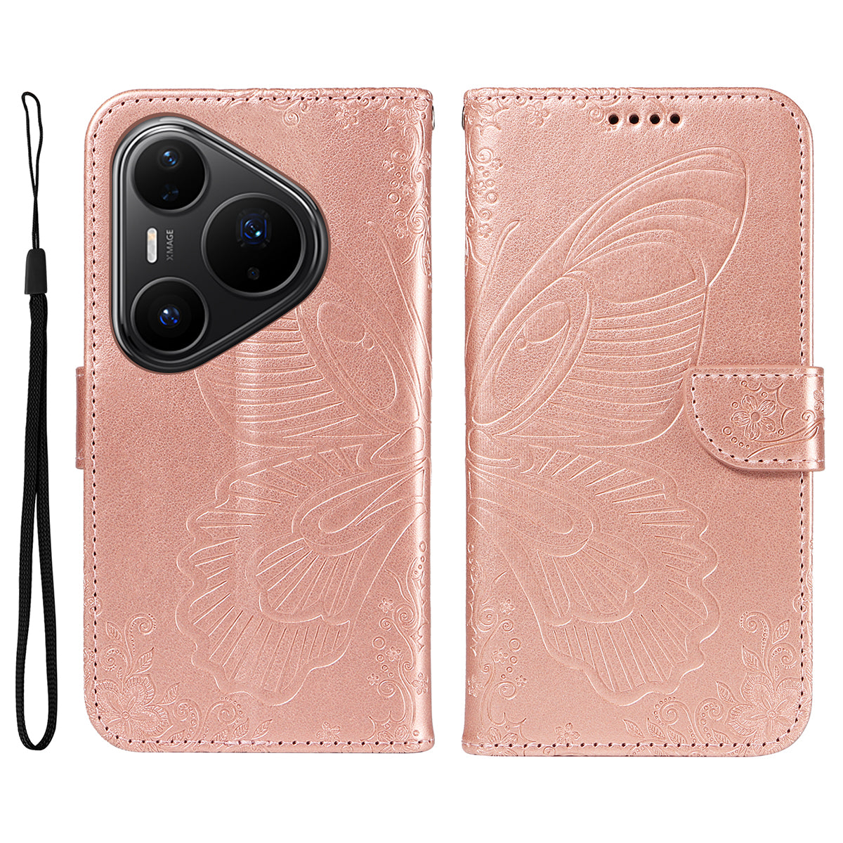 For Huawei Pura 80 Pro+ / Huawei Pura 80 Pro Case Butterfly Pattern PU Leather Folio Flip Phone Cover